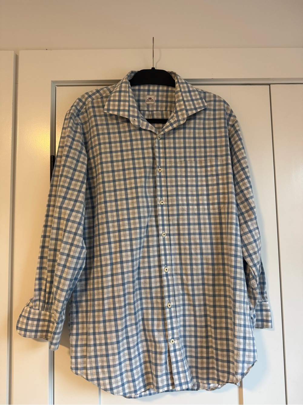 Peter Millar Light Blue and White Plaid Button-Down Shirt